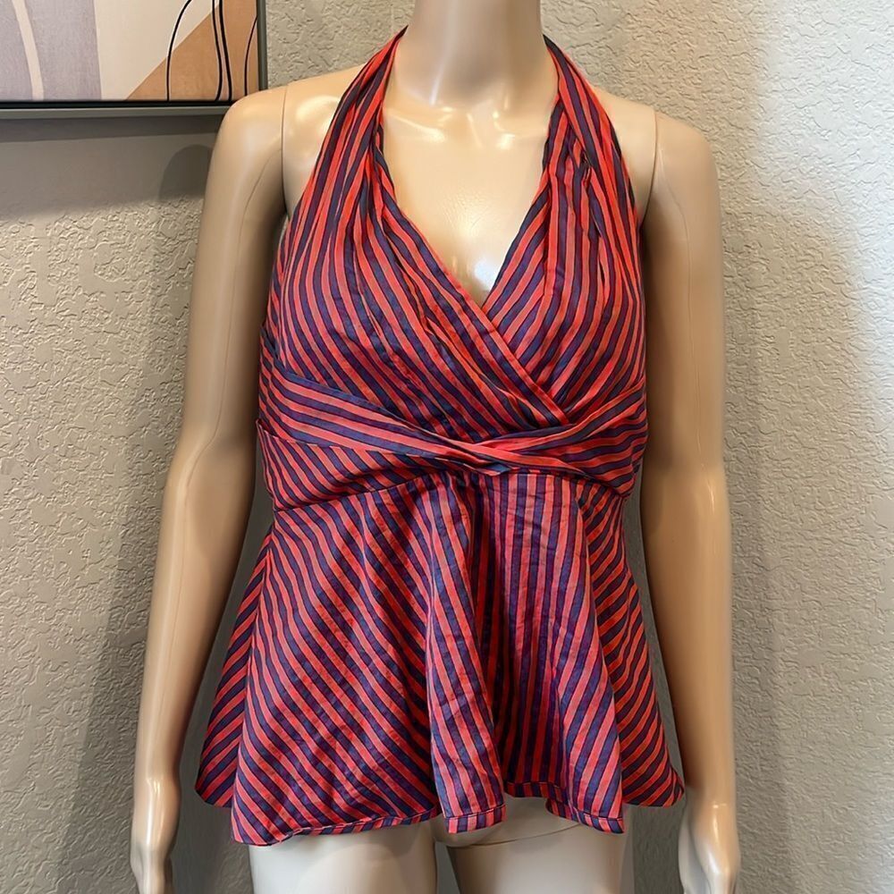 Odille Red and Navy Striped Halter Peplum Camisole